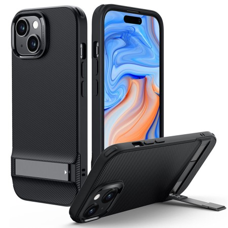 Husa pentru iPhone 15 - ESR Air Shield Boost Kickstand - Translucent Black