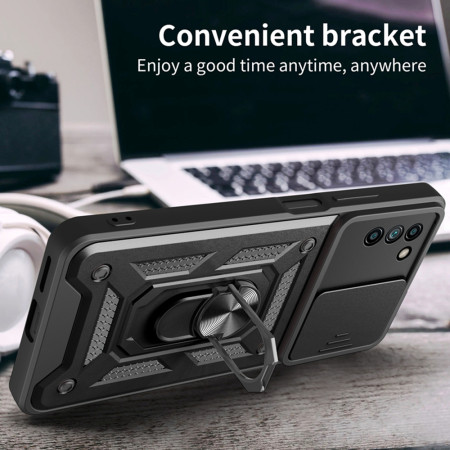 Husa telefon compatibila Nokia G22, Slide & Snap Premium, Magnetic Ring Holder, Negru