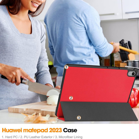 Husa tableta compatibila Huawei MatePad 11.5 FoldPro cu Microfibra, Auto Sleep/Wake, Red