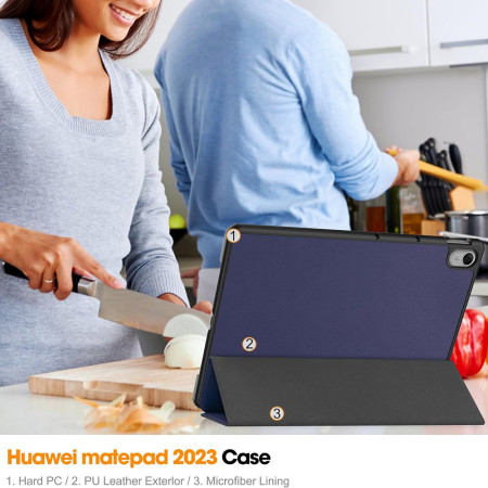 Husa tableta compatibila Huawei MatePad 11.5" FoldPro cu Microfibra, Auto Sleep/Wake, Blue