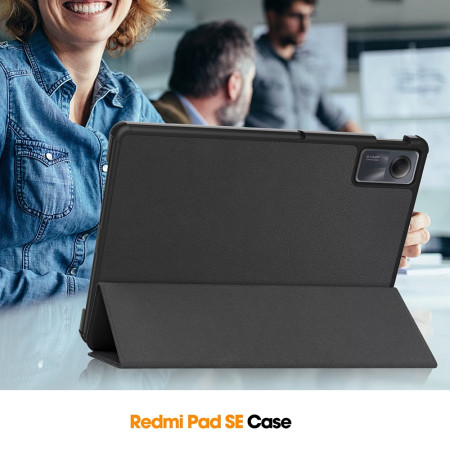 Husa tableta compatibila Xiaomi Redmi Pad SE, FoldPro cu Microfibra, Auto Sleep/Wake, Black