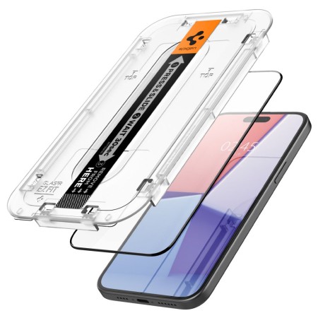 Folie pentru iPhone 15 (set 2) - Spigen Glas.TR EZ FIT - Black