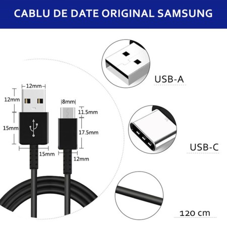 Cablu de Date USB la Type-C, 1.2m - Samsung (EP-DG950CBE) - Black (Bulk Packing)