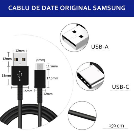 Cablu de Date USB la Type-C, Fast Charge, 25W, 1.5m - Samsung (EP-DW700CBE) - Black (Bulk Packing)