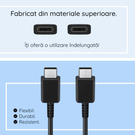 Cablu de Date USB-C la Type-C Fast Charging 3A, 1m - Samsung (EP-DA705BBEGWW) - Black (Bulk Packing)