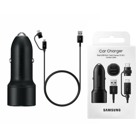 Incarcator Auto 2xUSB, 15W, 2A + Cablu Type-C - Samsung (EP-L1100WBEGEU) - Black (Blister Packing)