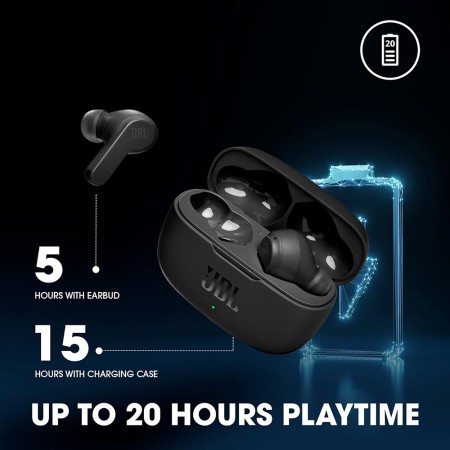 JBL - Wireless Earbuds (Wave 200) - Bluetooth 5.0, True Wireless, Microphone, Voice Assistant, Siri - Black