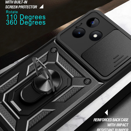 Husa telefon compatibila Realme C53, Slide & Snap Premium, Magnetic Ring Holder, PopGrip, Anti-Shock, Negru