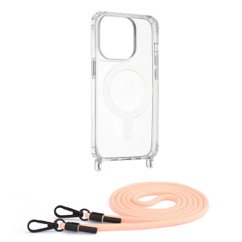 Husa MagSafe compatibila Apple iPhone 14 Pro, Atasare Magnetica, Cu Snur Detasabil, Pink