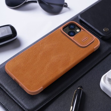 Husa pentru iPhone 15 Plus - Nillkin QIN Pro Leather Case - Brown