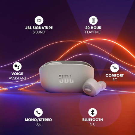 Casti JBL Bluetooth Wireless cu Microfon  (Wave 100), Ivory