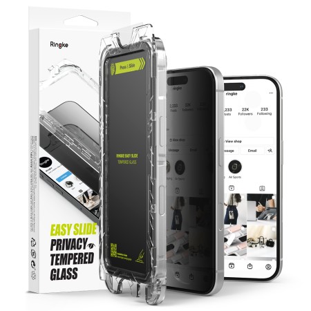 Folie pentru iPhone 16 / iPhone 15 (set 2) - Ringke Easy Slide Tempered Glass - Privacy