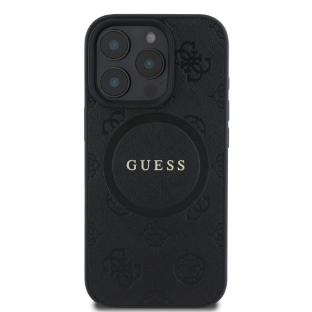 Husa pentru iPhone 16 Pro - Guess Saffiano Peony Classic Logo MagSafe (GUHMP16LPSAPSMEK) - Black