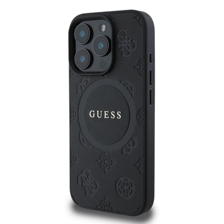 Husa pentru iPhone 16 Pro - Guess Saffiano Peony Classic Logo MagSafe (GUHMP16LPSAPSMEK) - Black