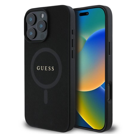 Husa pentru iPhone 16 Pro Max - Guess Saffiano Classic Logo MagSafe (GUHMP16XPSAHMCK) - Black