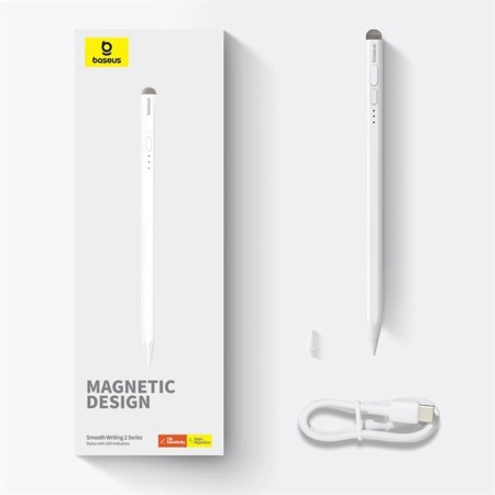 Stylus Pen Baseus pentru Apple, Type-C, Indicator LED, Replaceable Tip - Baseus (P80015802213-01) - Moon White